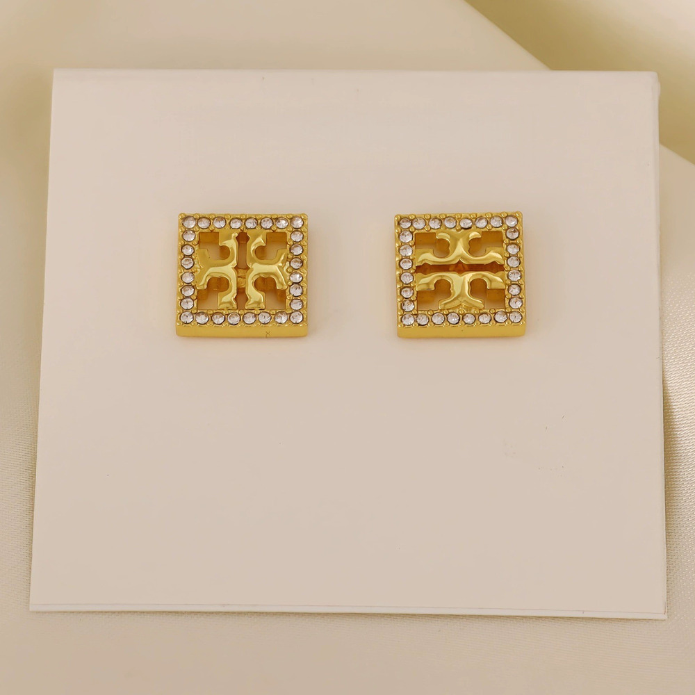 Tory Burch Gold Plated Copper Zircon Stud Earrings Classic
